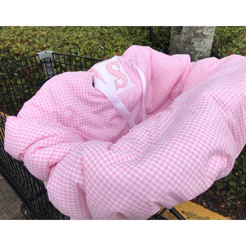 Personalized gingham shopping cart cover, high chair cover, grocery cart cover pink, girl shopping cart cover, monogrammed cart cover