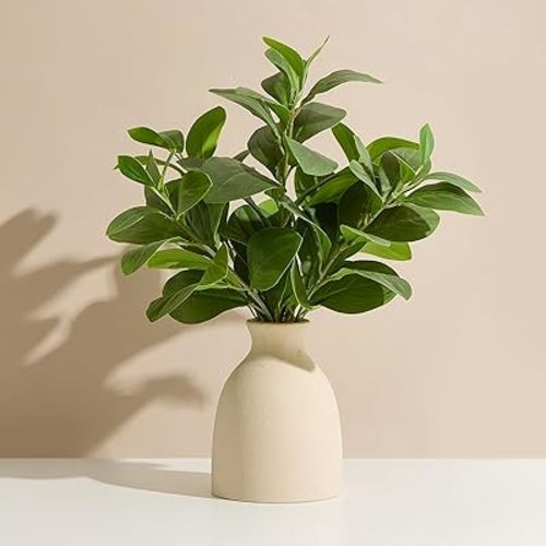 16" Artificial Eucalyptus Stems Potted Plant Indoor Fake Plants - Realistic Greenery with Vase, Small Artificial Office Desk Plants in Pots for Home Decor Weddings Centerpieces