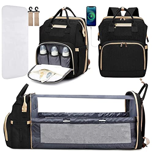 GreenTaya Diaper Bag Backpack, Large Baby Diaper Bags for Boys Girls, Baby Bag with USB Charging Port, Multifunction Waterproof Travel Back Pack for Moms Dads, Black