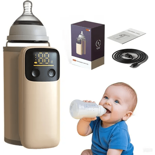 Portable Bottle Warmer, Travel-Friendly, Leak-Proof, Precise Temp-Control & LCD Display, Long Battery Life for Constant-Warm for 5-8 Hours, Feeding While Charging, Fast-Charging