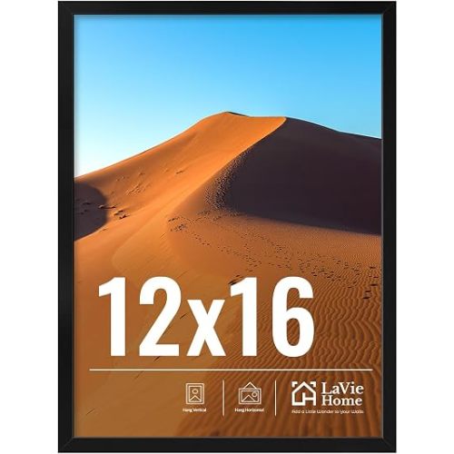 LaVie Home 12x16 Picture Frame for Wall Display, 12x16 Black Picture Frame with HD Plexiglas, 12 x 16 Poster Frame 1 Pack, Display Frame for Vertical or Horizontal, Classic Collection