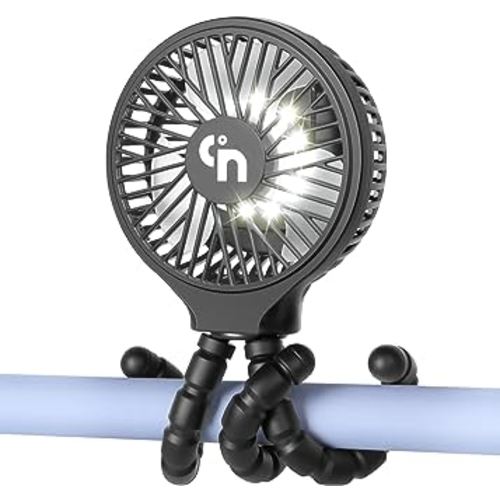 WiHoo 5200mAh Stroller Fan with LED Lights,Portable Fan for Car Seat Baby Stroller Fan with Flexible Tripod 3 Speeds for Golf Cart Crib Bike Treadmill