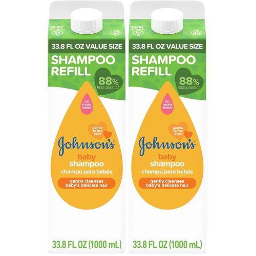 Johnson's Baby Shampoo, Hypoallergenic, No More Tears for Baby's Delicate Scalp & Skin, Gently Washes Away Dirt & Germs, Paraben-Free, Value Size Baby Shampoo Refill, 33.8 fl. oz (Pack of 2)