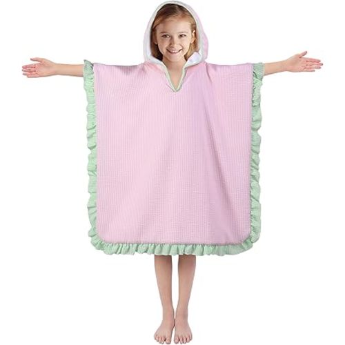 Hooded Towels for Kids, Bath Towel Swim Cover Up for Ages 3-10 Girls Boys Pool Towels Soft Thick 30"x30" Microfiber Poncho Towel(Pink)