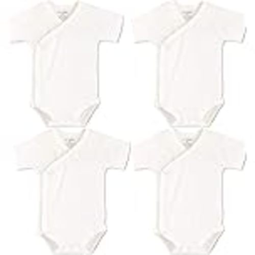 Blueleyu Baby Boys Girls Short Sleeves Kimono Clothes Cotton Baby Side-Snap Bodysuit Pack of Baby Layette Set, 4 Pieces White Color, 9-12 Month