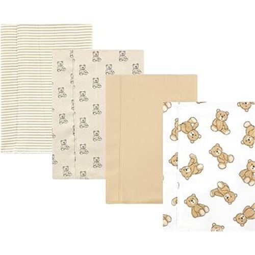 Hudson Baby Unisex Baby Cotton Flannel Burp Cloths, Teddy Bears 4 Pack, One Size