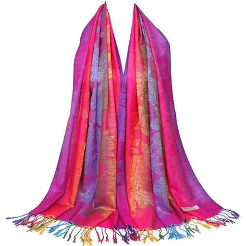 Colorful flowers Jacquard cotton pashmina Women Wrap Shawl tassels Scarves