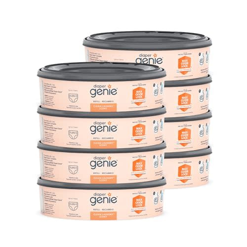 Diaper Genie Bags Refills 270 (Pack of 8) Clean Laundry Scent | Diaper Pail Refills with Max Odor Lock | Holds up to 2160 Newborn Diapers
