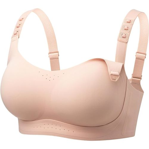 Momcozy Pumping and Nursing Bra for Breastfeeding, 3-in-1 Maternity Bra, CozyFitClasp for Wearable Breast Pump M5, S12 Pro - Small - Oyster Pink