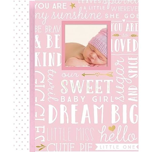 Lil Peach First 5 Years Dream Big Wordplay Baby Memory Book, Baby Keepsake Journal, Gift For New And Expecting Parents, 46 Fill In Pages, Pink