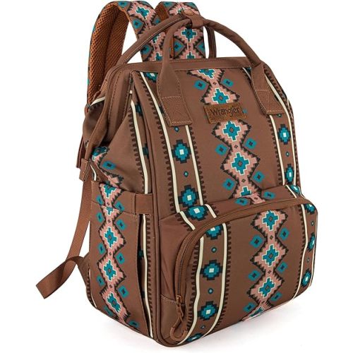 Wrangler Aztec Backpack Organized Daypack Travel Baby Bag with Stroller Strap and Side Bottle Pockets