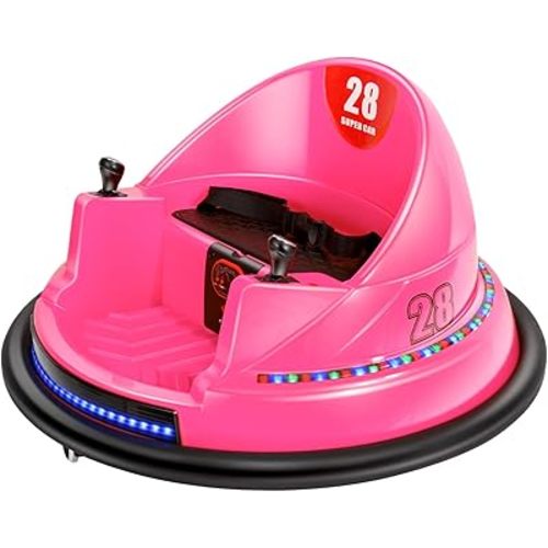 Kids Race Toy 6V Electric Ride On Bumper Car Vehicle Remote Control 360 Spin DIY Numbers 00-99 ASTM-Certified Pink