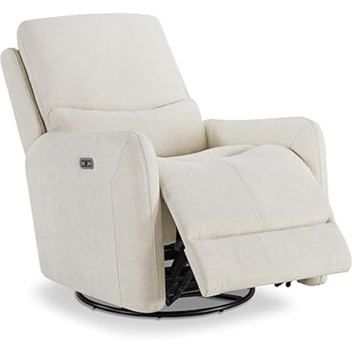 Linen Power Recliner Nursery Glider 360° Swivel Rocking Chair Deluxe Upholstered Seating with Lumbar Support and Type-C & USB Ports for Living Room,Linen