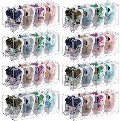 8 Pack Clear Acrylic Kids Shoe Rack, 4 Sections Acrylic Transparent Simple Shoe Rack Toddler Baby Shoe Storage Organizer, Shoe Storage Rack Desk File Sorter Book Purse Organizer