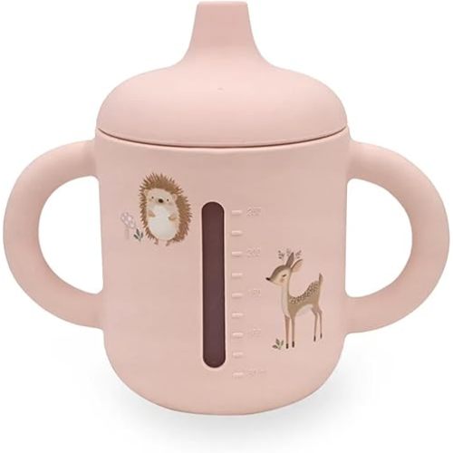 LITTEL RAWR Silicone Baby Sippy Cups for 6 months+, 3 Stages Training Cup Straw Cup for Infants Toddlers and Kid, Soft Spout and Handles Unbreakable Easy Grip 8.5oz/250ml (Pink)