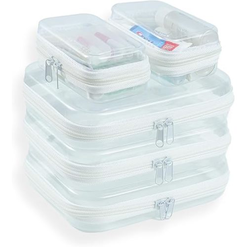 5 Pcs Clear Hard Shell Zipper Case for Diaper Bag and Tote Organization – Hard Clear Zipper Cases Travel Set for Keys, Wipes, Toiletries, Cables (3M– + 2XS)