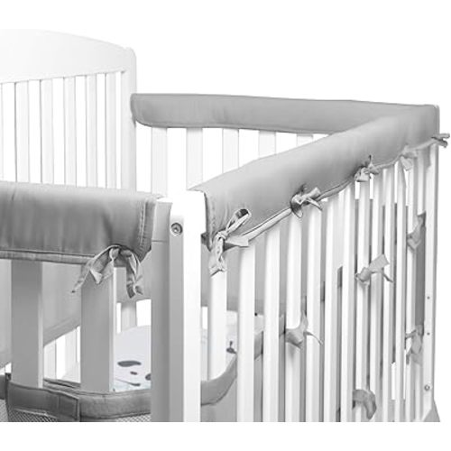 3-Pcs Grey/White Crib Rail Guard Cover for Teething, Protect Baby Teeth and Rails, Rail Edge Protector Strip, Soft Anti-Collision Cover in Cotton Fabrics, Cover 52" x 28" 3 & 4 Sides Full-Size Crib