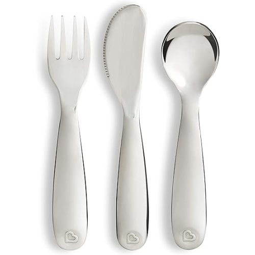 Munchkin Polish Toddler Utensils, Includes Fork, Knife and Spoon, Stainless Steel, 3 Piece