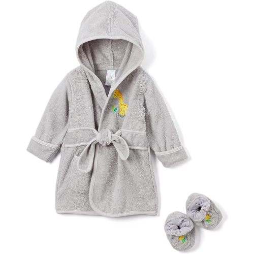 Spasilk 100% Cotton Hooded Terry Bathrobe with Booties Baby One Size Gifts — Shower - Grey Giraffe
