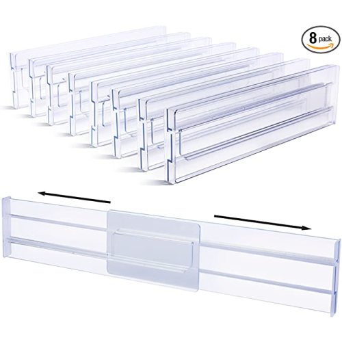 Vtopmart Drawer Dividers Organizers 8 Pack, Adjustable 3.2" High Expandable from 12.2-21.4" Kitchen Drawer Organizer, Clear Plastic Drawers Separators for Clothing, Kitchen and Office Storage
