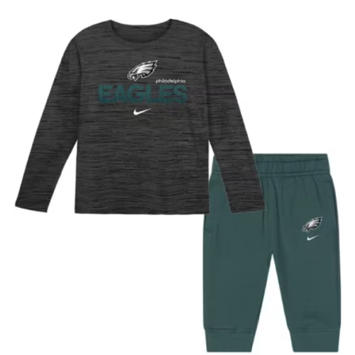 Philadelphia Eagles Nike Toddler TEAL Nike Velocity LS Top and Bottom Set - 133433324