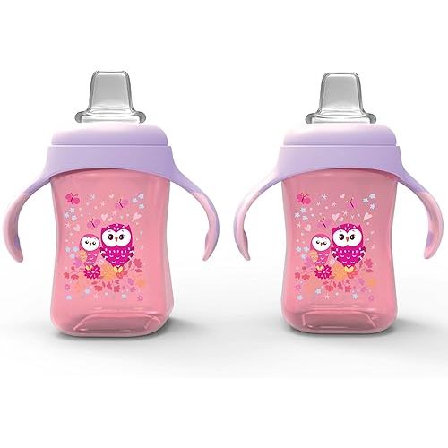 Avima Baby 10 oz Spill Proof Baby Sippy Cup w/Interchangeable Soft Spout Nipple - Trainer Sippy Cup with Handles - BPA Free & Dishwasher Safe Kids Cups - Set of 2, Pink