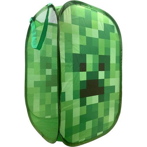 Jay Franco Minecraft Creeper Pop Up Hamper - Mesh Laundry Basket/Bag with Durable Handles, 22" x 14"