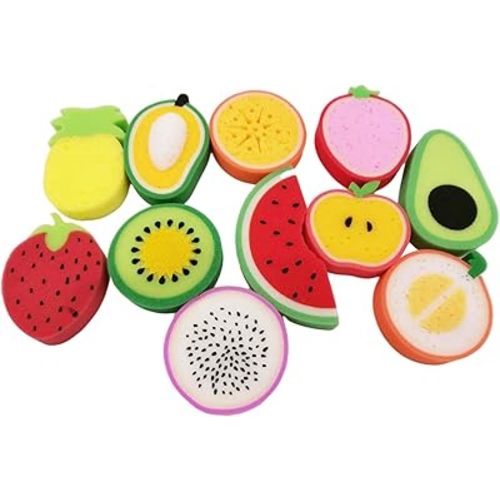 Cute Fruit Shaped Soft Bath Sponge Shower Brush Dead Skin Removal Body Scrubber Cleaner for Women Men Kids Baby Bath Sponges for Bathing
