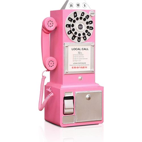 Antique Telephone - Rotary Dial Landline Phone Model Vintage Classic Phone Props Retro Wall Mounted Crafts Ornaments Cafe Bar Window Booth Decoration - 9.8''L x 6.3''W x 19.7''H, Pink-C