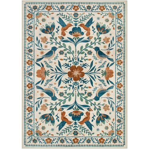 Moynesa Boho Birds Area Rugs 5x7 Washable Rug, Floral Rugs for Living Room Low-Pile Soft Bedroom Rug, Jungle Animal Beige Dining Room Rug Indoor Non-Slip Floor Carpet for Playroom