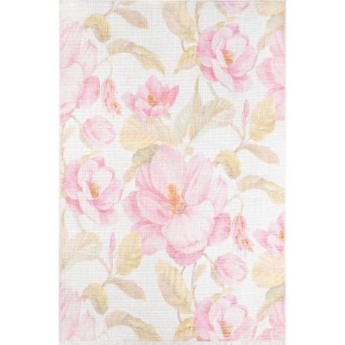 5'x8' Helena Botanical Area Rug Beige/Pink - Momeni: Modern Ikat Design, Low Pile, Polyester & Cotton, Indoor Use