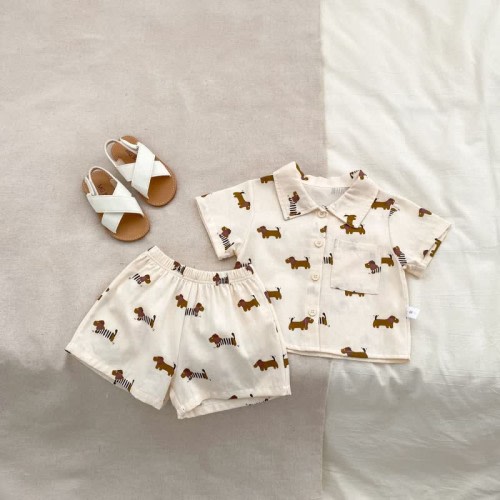 Baby 2-Piece Dachshund Slogan Striped Polo Set
