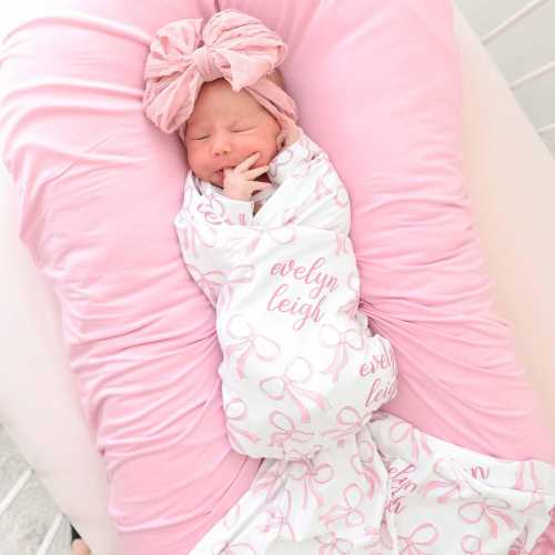 USA MADE Blushing Bows Personalized Swaddle Blanket