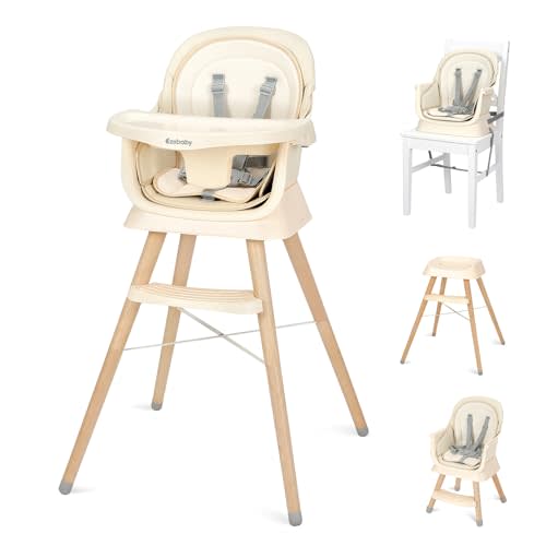 Ezebaby Portable Baby High Chair, High Chairs for Babies and Toddlers with Adjustable Legs, 6-in-1 Convertible to Booster Seat for Dining Table, Toddlers High Chair with Removable Cushions - Cream