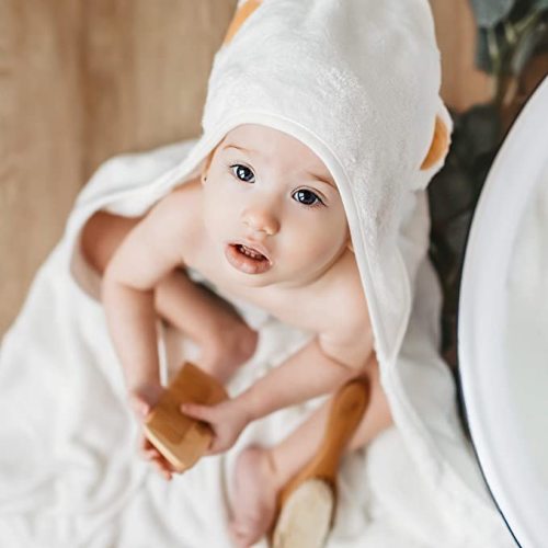 Natemia Extra Soft Rayon from Bamboo Baby Hooded Towel | Super Absorbent and Hypoallergenic | Sized for Infant and Toddler - White