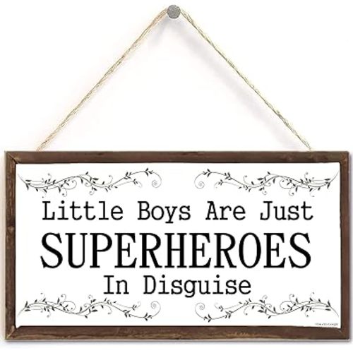 TOMATO FANQIE Little Boys are Just Superheroes in Disguise, Superheroes Kids Room Decor Sign Plaque 5 X 10 inch (US-G112)