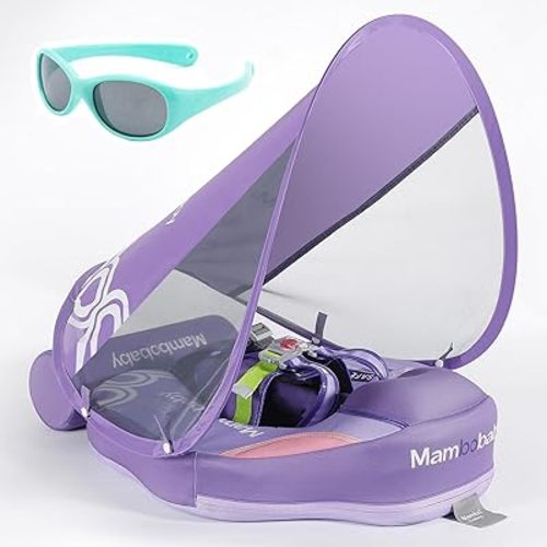 Big Buoyancy and Comfort Mambobaby Float with Canopy and Tail New Upgraded Non-Inflatable Baby Pool Float Mambo Float Swim Trainer Solid Infant Swim Float Adjustable Pearl Foam Baby Swim Ring