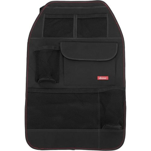 Diono Stow 'n Go Car Back Seat Organizer for Kids, Kick Mat Back Seat Protector, with 7 Storage Pockets, 2 Drinks Holders, Water Resistant, Durable Material, Black , 18x10x9 Inch (Pack of 1)