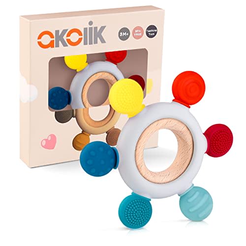 akolik Baby Teething Toys, Silicone Teether for Babies Toddlers, BPA-Free, Oar Clutching Toy Teether, Soothing Teething Pain Relief for 3M+ Baby-D