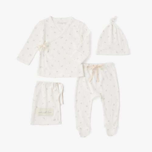 White Floral Organic Cotton Pointelle Layette 2 Pc Gift Set WHITE / NB