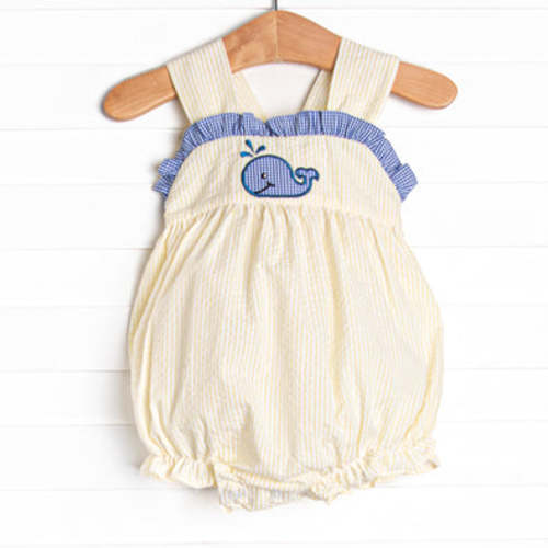 Whale's Tail Applique Bubble, Yellow Seersucker – Stitchy Fish