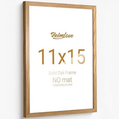 11x15 Picture Frames Oak Wood,11 x 15 Photos Frame with Tempered Glass,Wall Gallery Poster Frame with No Mat,Horizontal and Vertical for Wall Mounting,Home Office Decoration,Natural Oak Color