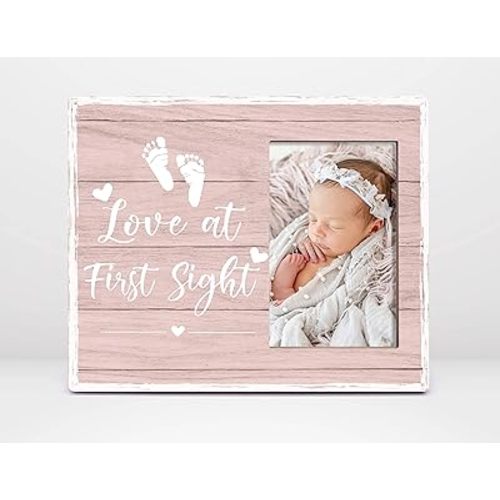 Orchroma Baby Girl Nursery Decor Picture Frames,Love at First Sight Frame Ultrasound,First Year 4x6 Photo Frame (pink)