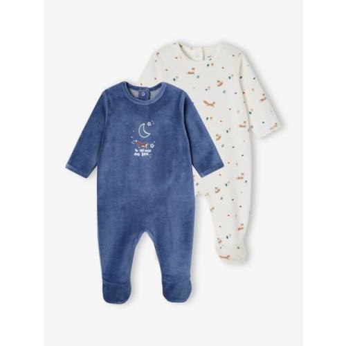 Pack of 2 "Fox" Sleepsuits in Velour for Babies - blue, Baby