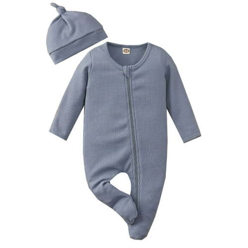 ENFLASH Baby Footies with Mittens Newborn Unisex Cotton Waffle Knit Pajamas Hat Set Sleep and Play Jumpsuit