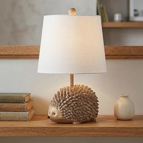 Hedgehog Table Lamp, Farmhouse Rustic Resin Animal Accent Lamp for Bedroom, Living Room, Nursery or Office.Decorative Bedside Lamp with Woodland Design, Small Cute Ambient Gift for Kids Teens Women