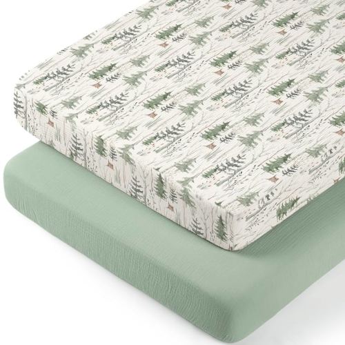 lulumoon Baby Bassinet Sheets Muslin: Cotton Bedside Bassinet Sheets Forest for Boys - Fitted for Bedside Sleeper Mattress