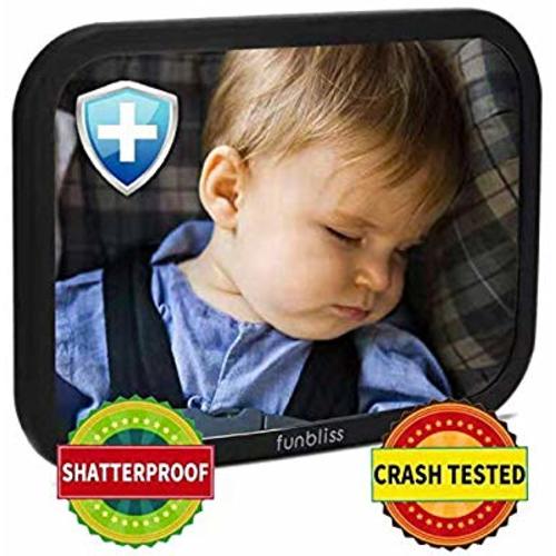 Baby Car Mirror for Back Seat Black - Safely Monitor Infant Child in Rear Facing Car Seat,See Children or Pets in Backseat,Best Newborn Car Seat Accessories, Fully Assembled, Shatterproof - BLACK
