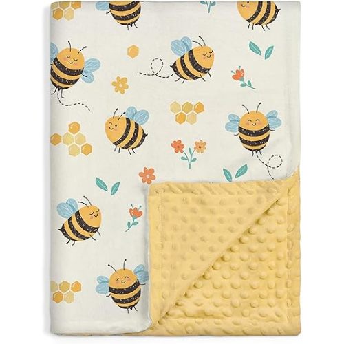 Bee Kid Blankets for Girls - 30 x 40 Soft Minky Blanket with Double Layer Dotted Backing - Gifts for Girl on Birthday Christmas