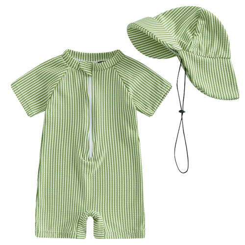 Zanarzt Toddler Bathing Suit Boy One Piece Baby Boys Rashguard UPF 50+ One Piece Short Sleeve Sunsuit Bathing Suit Sun Protection Swimwear Green,6-12 Months